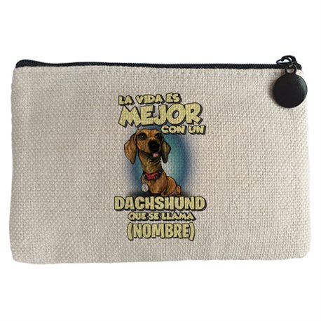Monedero la vida es mejor con un perro raza Dachshund que se llama personalizable con nombre