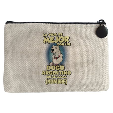 Monedero la vida es mejor con un perro raza Dogo argentino que se llama personalizable con nombre