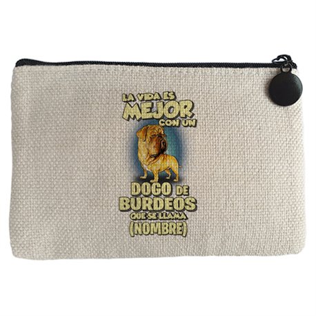 Monedero la vida es mejor con un perro raza Dogo de Burdeos que se llama personalizable con nombre