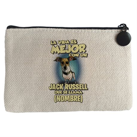 Monedero la vida es mejor con un perro raza Jack Russell que se llama personalizable con nombre