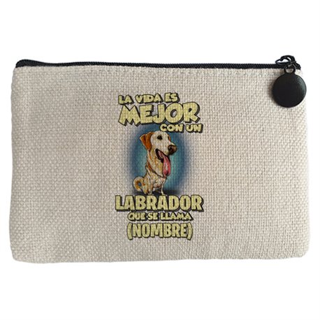 Monedero la vida es mejor con un perro raza Labrador que se llama personalizable con nombre