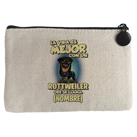 Monedero la vida es mejor con un perro raza Rottweiler que se llama personalizable con nombre