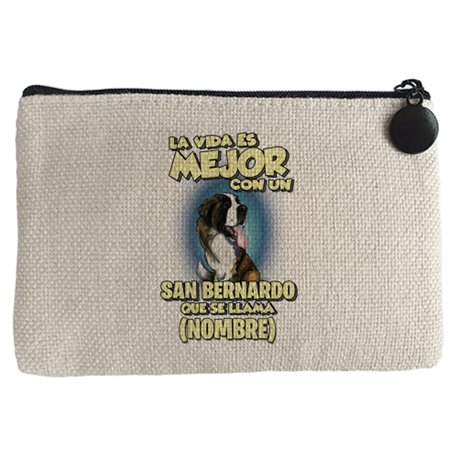 Monedero la vida es mejor con un perro raza San Bernardo que se llama personalizable con nombre