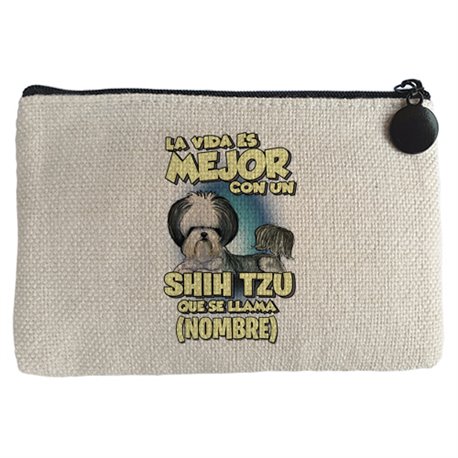 Monedero la vida es mejor con un perro raza Shih Tzu que se llama personalizable con nombre