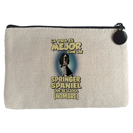 Monedero la vida es mejor con un perro raza Springer Spaniel negro que se llama personalizable con nombre