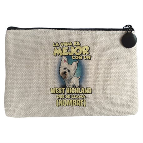 Monedero la vida es mejor con un perro raza West Highland que se llama personalizable con nombre