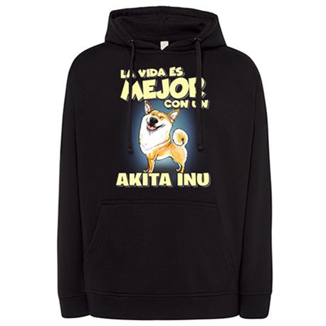 Sudadera la vida es mejor con un perro de raza Akita Inu blanco y marrón