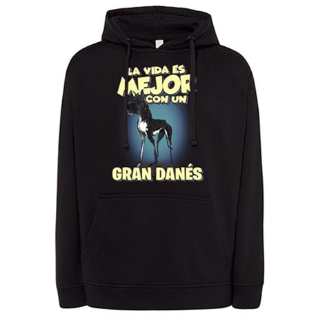 Sudadera la vida es mejor con un perro de raza Gran Danés negro