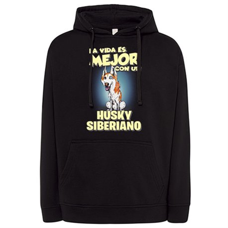 Sudadera la vida es mejor con un perro de raza Husky Siberiano blanco y marrón