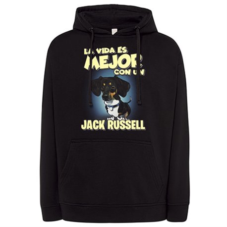 Sudadera la vida es mejor con un perro de raza Jack Russell negro