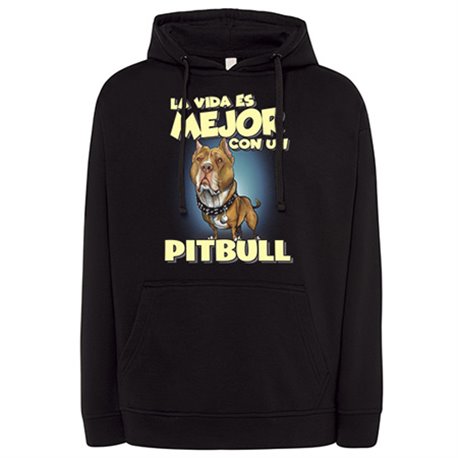 Sudadera la vida es mejor con un perro de raza Pitbull canela
