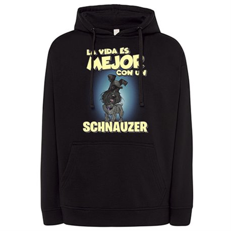 Sudadera la vida es mejor con un perro de raza Schnauzer negro