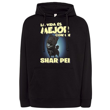Sudadera la vida es mejor con un perro de raza Shar Pei negro