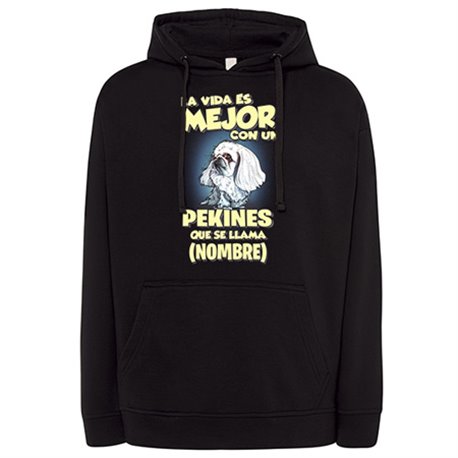 Sudadera la vida es mejor con un perro mascota Pekines blanco que se llama personalizable con nombre