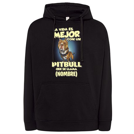 Sudadera la vida es mejor con un perro mascota Pitbull canela que se llama personalizable con nombre