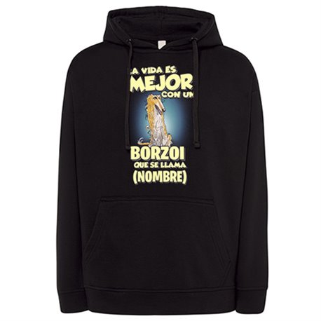 Sudadera la vida es mejor con un perro raza Borzoi que se llama personalizable con nombre