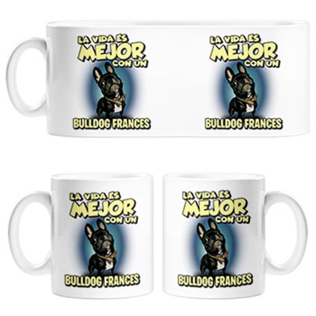 Taza la vida es mejor con un perro de raza Bullodg francés negro