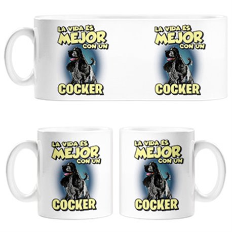 Taza la vida es mejor con un perro de raza Cocker blanco y negro