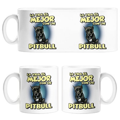Taza la vida es mejor con un perro de raza Pitbull negro