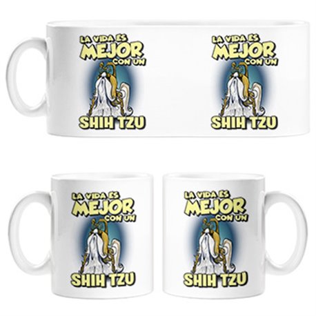 Taza la vida es mejor con un perro de raza Shih Ttu blanco y marrón