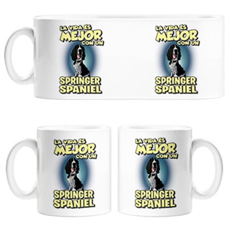 Taza la vida es mejor con un perro de raza Springer Spaniel blanco y negro