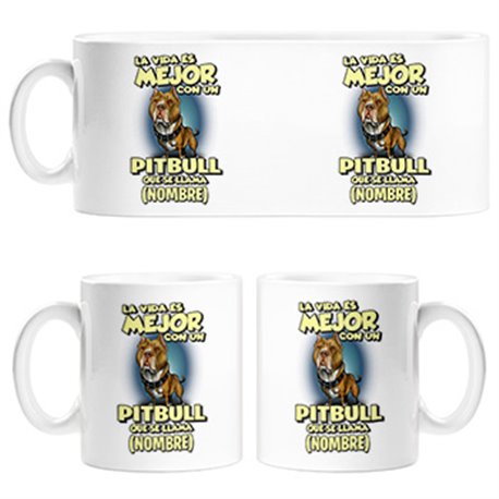 Taza la vida es mejor con un perro mascota Pitbull canela que se llama personalizable con nombre
