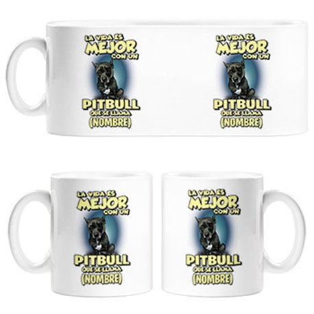 Taza la vida es mejor con un perro mascota Pitbull negro que se llama personalizable con nombre