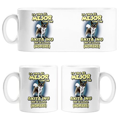 Taza la vida es mejor con un perro raza Akita Inu atigrado que se llama personalizable con nombre