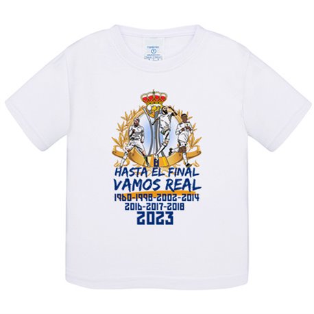 Camiseta bebé hasta el final vamos real campeones del Mundo 2023 para  aficionados del fútbol de Madrid - Stampats