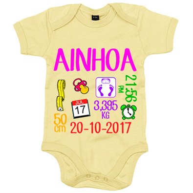 Body bebé ficha personalizable de nacimiento niña recién nacida