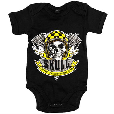 Body bebé motero Skull Too Fast To Ride Too Young To Die