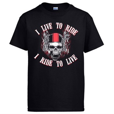 Camiseta motero I Live To Ride I Ride To Live calavera