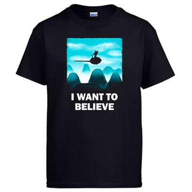 Camiseta ilustración parodia divertida de I Want To Believe