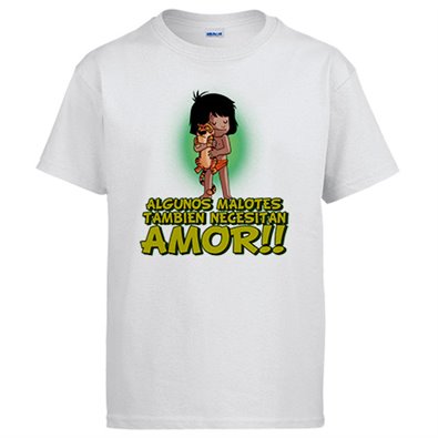 Camiseta parodia de El Libro de la Selva Mowgli algunos malotes también necesitan amor San Valentín