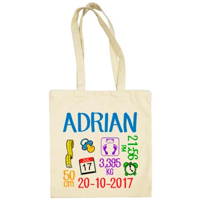 Bolsa de tela ficha personalizable de nacimiento niño recién nacido