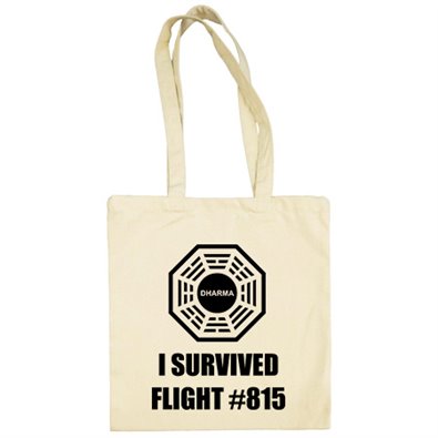 Bolsa de tela ilustración frase I Survived Flight 815