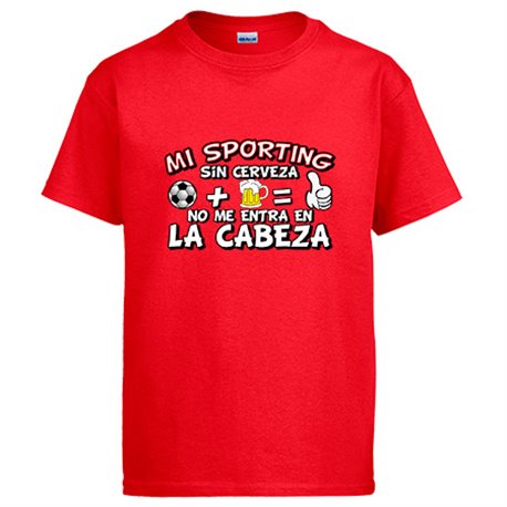 Camiseta Mi Sporting sin Cerveza no me entra en la cabeza frase para futboleros